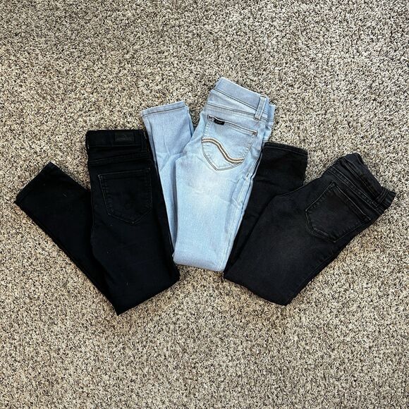 Lee Studio V Girls Set of 3 Black & Blue Denim Jeans Sz 7 Light Wash Distressed - Picture 1 of 10